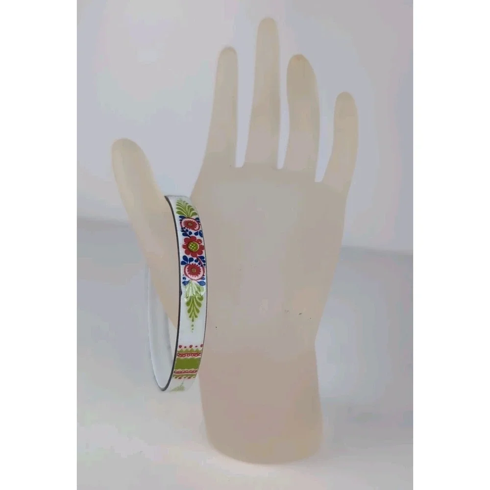 Enameled Bangle Bracelet Boho Hippy Chic Danish Design Flower Motif Vintage Vint
